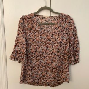 Rebecca Taylor silk v neck flowered blouse. Like new!